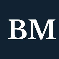 White initials BM on a dark background.