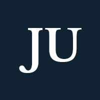White initials JU on a dark background.