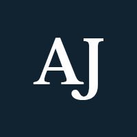 White letters "AJ" on a navy background.