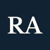 White initials RA on a dark background.