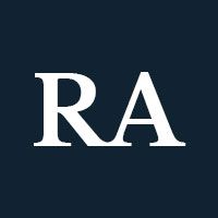 White initials RA on a dark background.