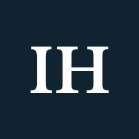 White letters "IH" on a navy background.