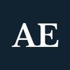 White letters "AE" on a navy background.