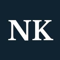 White letters "NK" on a navy background.