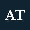 White serif “AT” logo on a dark blue square background.