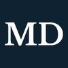 White capital M and D letters on a navy background.