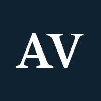 White capital A and V letters on a navy background.