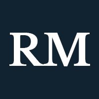 White letters "RM" on a navy background.