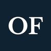 White capital O and F letters on a navy background.